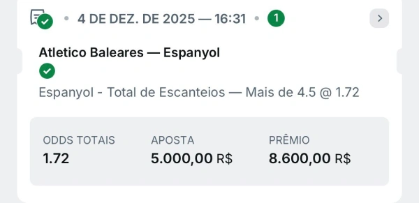 GRUPO VIP BILHETE - ODD 1.72 - ATLETICO BALEARES X ESPANYOL 1
