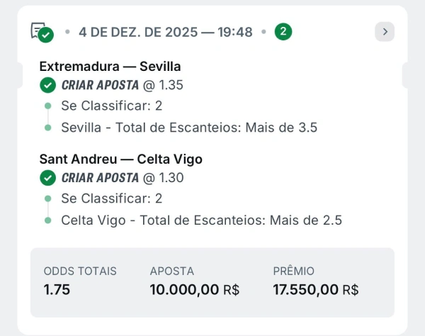 GRUPO VIP BILHETE - ODD 1.75 - EXTREMADURA X SEVILLA 1